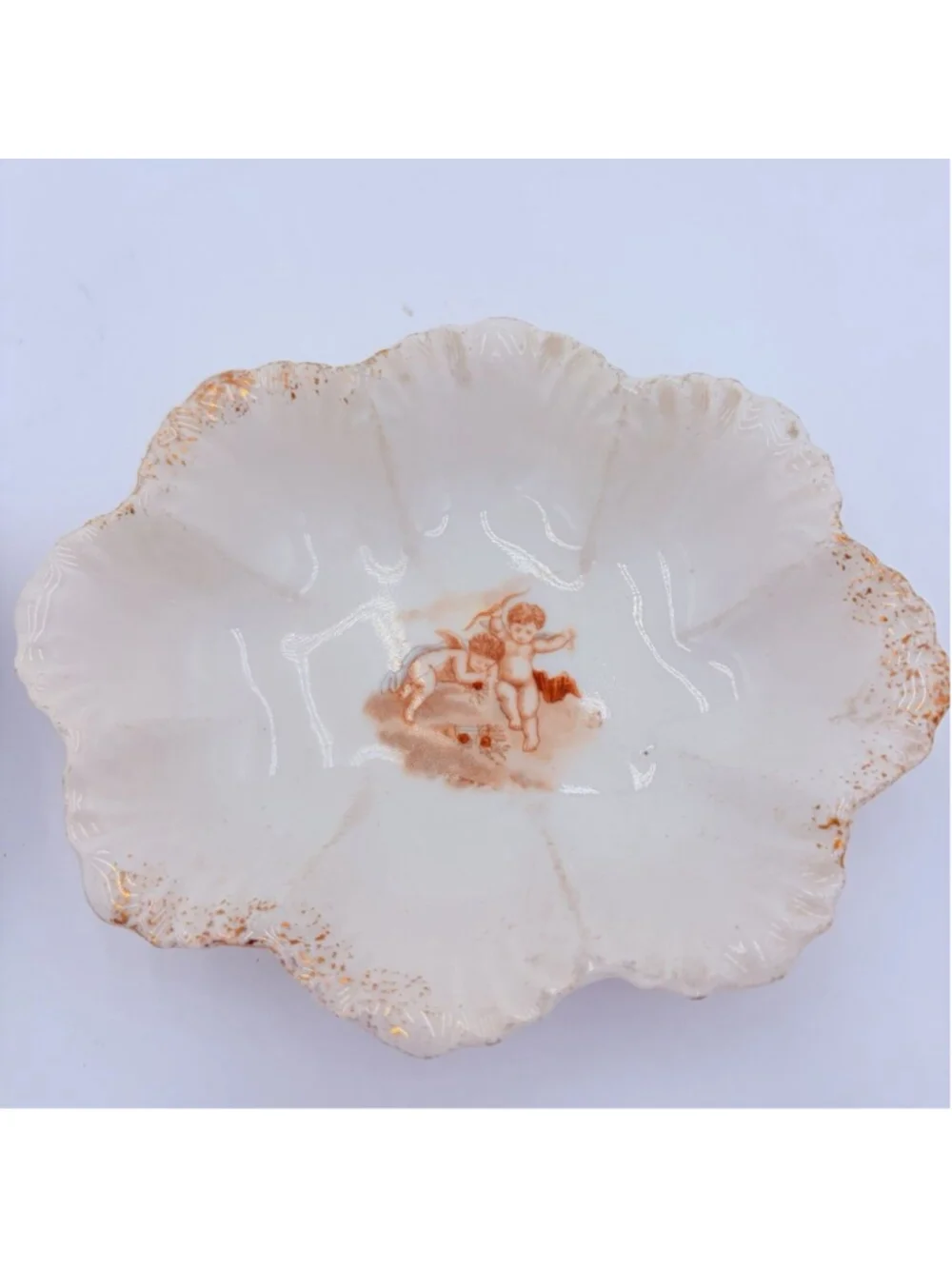 Carlsbad China Austria Cherub Scalloped Bowls Pair Gold Trim Porcelain